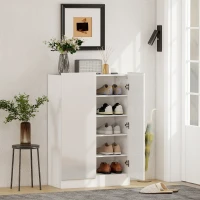 HOMCOM Meuble d'entrée avec 2 portes à fermeture douce et étagères ajustables pour 20 paires de chaussures Blanc Brillant(m-2)