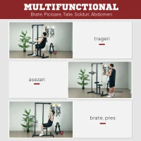Homcom Statie Fitness Pull‑Down cu Banca Reglabila şi Cablu – Antrenament Acasa(m-5)
