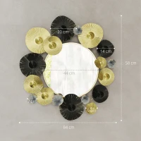 HOMCOM Metallische Wanddekoration mit Dekospiegel für Wohnzimmer Schlafzimmer Flur 84x84 cm Gold und Schwarz(m-3)