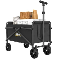 Outsunny Chariot de jardin chariot de transport à roulettes avec poignée réglable, avec sacs de transport 64 x 40 x 60-84 cm noir(m-10)