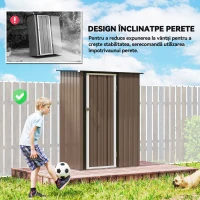 Outsunny Sopron de Gradina din Otel Suport Scule, Magazie pentru Scule cu Incuietoare, 142x84x189cm, Maro(m-6)