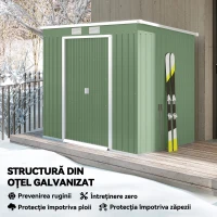 Outsunny Magazie de gradina din otel cu acoperis inclinat, usa glisanta dubla si orificii de aerisire, 213x130x173 cm, verde(m-4)