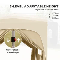 Outsunny 3 x 3 m Paviljoen, Pop-up Tuintent met Zijwanden en Draagtas, UPF50+, Hoogte Verstelbaar, Zand(m-5)