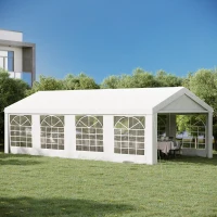 Outsunny Tente Tonnelle de Réception Jardin Chapiteau PE Imperméable Tube Acier 7.98L x 3.92l x 2.8Hm Blanc Neuf 14(m-2)