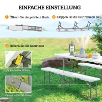 Outsunny Campingbank, Kunststoff-Outdoor-Bank, 240 kg Belastbarkeit, Weiß(m-7)