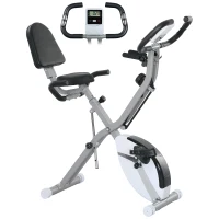 SPORTNOW Five-in-one Foldable Exercise Bike, Stationary Bike with Arm Workout Bands, LDC Monitor, Phone Holder, White(m-1)