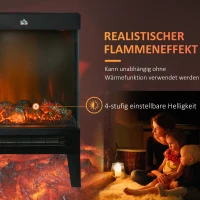 HOMCOM Elektrische haard, 2000 W, Staande haard met Verwarming LED 3D-Vlammeneffect, 4 Helderheidsniveaus, Elektrische haard met Thermostaat, Oververhittingsbeveiliging, Zwart(m-4)