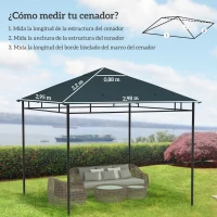 Outsunny Techo de Repuesto 300x300 cm para Cenador de Jardín Cubierta de Repuesto de Gazebo Pabellón Exterior con 8 Orificios de Drenaje y Ventilación Gris(m-3)