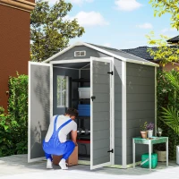 Outsunny Metalen Tuinschuur, afsluitbaar, Dubbele Deur, Raam, Aluminiumframe, 1,80 x 1,30 x 2,10 m, Grijs(m-2)