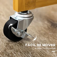 HOMCOM Conjunto de Mesa Alta de Bar e 2 Bancos Mesa de Cozinha Alta em Bambu com Rodas Tampo Dobrável  Madeira(m-5)