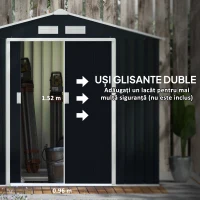 Outsunny Casuta de Gradina Depozitare Unelte din Tabla de Otel, Magazie de Gradina din Otel cu Usi glisante, 213x130x185cm, Gri(m-6)