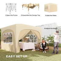 Outsunny 3 x 3 m Paviljoen, Pop-up Tuintent met Zijwanden en Draagtas, UPF50+, Hoogte Verstelbaar, Zand(m-4)