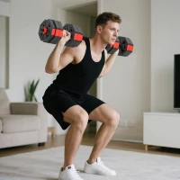 SPORTNOW Set di Manubri 4-in-1, con funzione di manubri, kettlebel e Bilanciere, regolabili, 25 KG, Rosso(m-2)