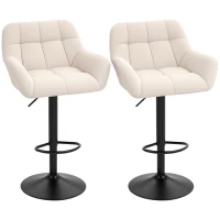 HOMCOM Taburetes de Bar 2er Set Diseño Retro Ajustables en Altura Piel Sintética con aspecto de lino Crema + Negro(m-6)
