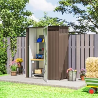 Outsunny Sopron de Gradina din Otel Suport Scule, Magazie pentru Scule cu Incuietoare, 142x84x189cm, Maro(m-11)
