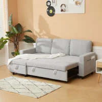 HOMCOM Pull Out Sofa Bed with Storage - Light Grey(m-8)