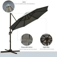 Outsunny 3(m) Offset Parasol Cantilever Hanging Umbrella 360° Rotation w/ Base Dark Grey(m-4)
