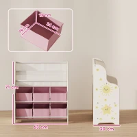 AIYAPLAY Spielzeugregal mit 6 Stoffschubladen und 2-stufigem Bücherregal, aus Holz und Stahl, 63x30x71 cm, Rosa(m-3)