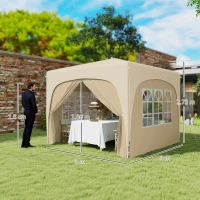 Outsunny 3 x 3 m Paviljoen, Pop-up Tuintent met Zijwanden en Draagtas, UPF50+, Hoogte Verstelbaar, Zand(m-3)