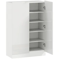 HOMCOM Meuble d'entrée avec 2 portes à fermeture douce et étagères ajustables pour 20 paires de chaussures Blanc Brillant(m-7)