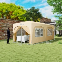 Outsunny 3 x 6 m Pop-up Paviljoen met Zijwanden, UPF50+ Hoogteverstelbaar Tuinpaviljoen met Draagtas en Zandzakken(m-3)