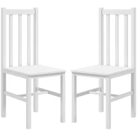 HOMCOM Conjunto de 2 Cadeiras de Sala de Jantar com Encosto de Ripas Estrutura de Madeira de Pinho 38,5x47,5x99 cm Branco(m-11)