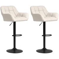 HOMCOM Taburetes de Bar 2er Set Diseño Retro Ajustables en Altura Piel Sintética con aspecto de lino Crema + Negro(m-1)