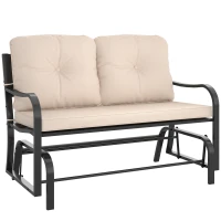 Outsunny 2-Person Outdoor Loveseat Glider Bench Rocking Chair for Patio, Garden, Yard, Porch with Armrest and Cushions, Khaki(m-1)