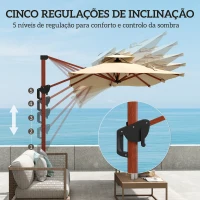 Outsunny Chapéu de Sol Excêntrico 300x198x252 cm com Manivela Inclinação Ajustável Duplo Teto e Base Cruzada Giratória 360° Caqui(m-6)