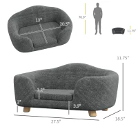 PawHut Culcus pentru Caini de Talie Mica, Canapeluta pentru Caini de Interior cu Perna Lavabila, 70x47x30cm - Gri Antracit(m-3)