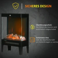 HOMCOM Elektrische haard, 2000 W, Staande haard met Verwarming LED 3D-Vlammeneffect, 4 Helderheidsniveaus, Elektrische haard met Thermostaat, Oververhittingsbeveiliging, Zwart(m-7)