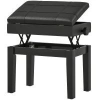 HOMCOM Pianobank met verborgen opbergruimte, zithocker, in hoogte verstelbaar, kunstleer, zwart(m-1)