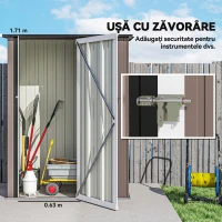 Outsunny Sopron de Gradina din Otel Suport Scule, Magazie pentru Scule cu Incuietoare, 142x84x189cm, Maro(m-4)