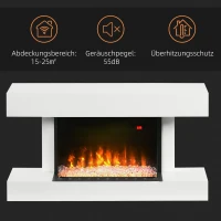 HOMCOM Elektrische haard, wandhaard met verwarming 2000 W, LED 3D vlammen effect, Kristallen, in 11 kleuren met 3 helderheidsniveaus, Elektrische haard met afstandsbediening, Timer, Wandmontage, Wit(m-7)