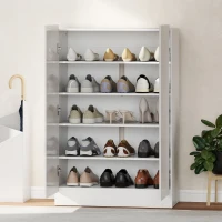 HOMCOM Scarpiera per Ingresso con 2 Porte, Chiusura Soft e Ripiani Regolabili per 20 Paia di Scarpe, Bianco Lucido(m-4)