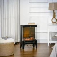 HOMCOM Elektrische haard, 2000 W, Staande haard met Verwarming LED 3D-Vlammeneffect, 4 Helderheidsniveaus, Elektrische haard met Thermostaat, Oververhittingsbeveiliging, Zwart(m-2)