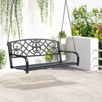 2 Seater Swing Seat Bench, Metal Garden Swing Chair with Chains, Weather Resistant, for the Patio, Yard, Deck and Yard, Black(m-2)