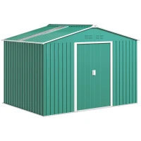 Outsunny Casetta Porta Attrezzi in Acciaio con Tetto Inclinato e 2 Porte Scorrevoli, 277x195x192 cm, Verde Scuro(m-1)