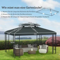 Outsunny Ersatzdach für Metallpavillon 3x4m wasserabweisend Pavillondach mit Doppeldach, Ersatzbezug für Gartenpavillon Partyzelt Gartenzelt Polyester Kohlegrau(m-3)