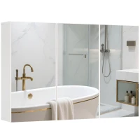 HOMCOM Armario de Espejo de Baño Armario de Baño con 3 Puertas de Espejo Montaje en Pared 90x15,5x60 cm Aglomerado Blanco(m-6)