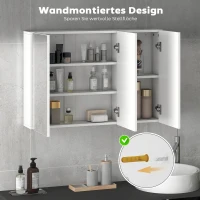 HOMCOM Badezimmerspiegelschrank, Badschrank mit 3 Spiegeltüren, Wandmontage, 90 x 15,5 x 60 cm, Spanplatte, Weiß(m-6)