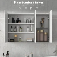 HOMCOM Badezimmerspiegelschrank, Badschrank mit 3 Spiegeltüren, Wandmontage, 90 x 15,5 x 60 cm, Spanplatte, Weiß(m-5)