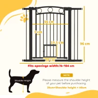 PawHut Cancelletto per Animali Domestici da 96 cm, Larghezza Regolabile da 76-104 cm, con Porticina per Gatti, Nero(m-3)