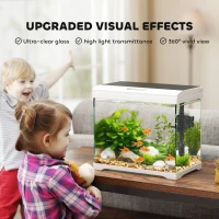 PawHut Aquarium, 17L Tropisch Vissenaquarium, Gemakkelijk te onderhouden, Heldere zichtbaarheid, met LED-verlichting, 35L x 21B x 31H cm, Wit+Zwart(m-7)