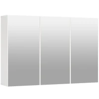 HOMCOM Armario de Espejo de Baño Armario de Baño con 3 Puertas de Espejo Montaje en Pared 90x15,5x60 cm Aglomerado Blanco(m-1)
