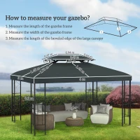 Outsunny 3x4m Gazebo Canopy Replacement Cover, 2 Tier Top Roof UV Cover Garden Patio Outdoor Sun Awning Shelters, Charcoal Grey (TOP COVER ONLY)(m-3)