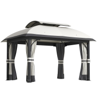Outsunny Pavilion de Grădină cu Perdele, Plasă, Acoperiș Ventilat și Cadru Metalic Galvanizat, 395x330x294 cm, Gri
