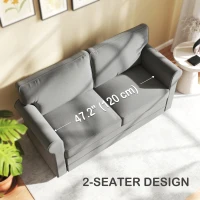 HOMCOM Sofa 2-osobowa, Kompaktowa Sofa do Salonu, Materiał imitujący len, Miękkie Poduszki, Rama Stalowa, Ciemnoszary(m-6)