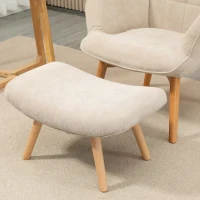 HOMCOM Poltrona com Apoio para os Pés Encosto Alto Pés em Madeira e Tecido em Veludo Cotelê para Sala Quarto Bege(m-9)