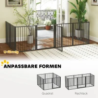 PawHut Puppyren, hondenren, puppyhek, 8 panelen met deur, opvouwbare en draagbare hondenomheining, staal, zwart(m-5)